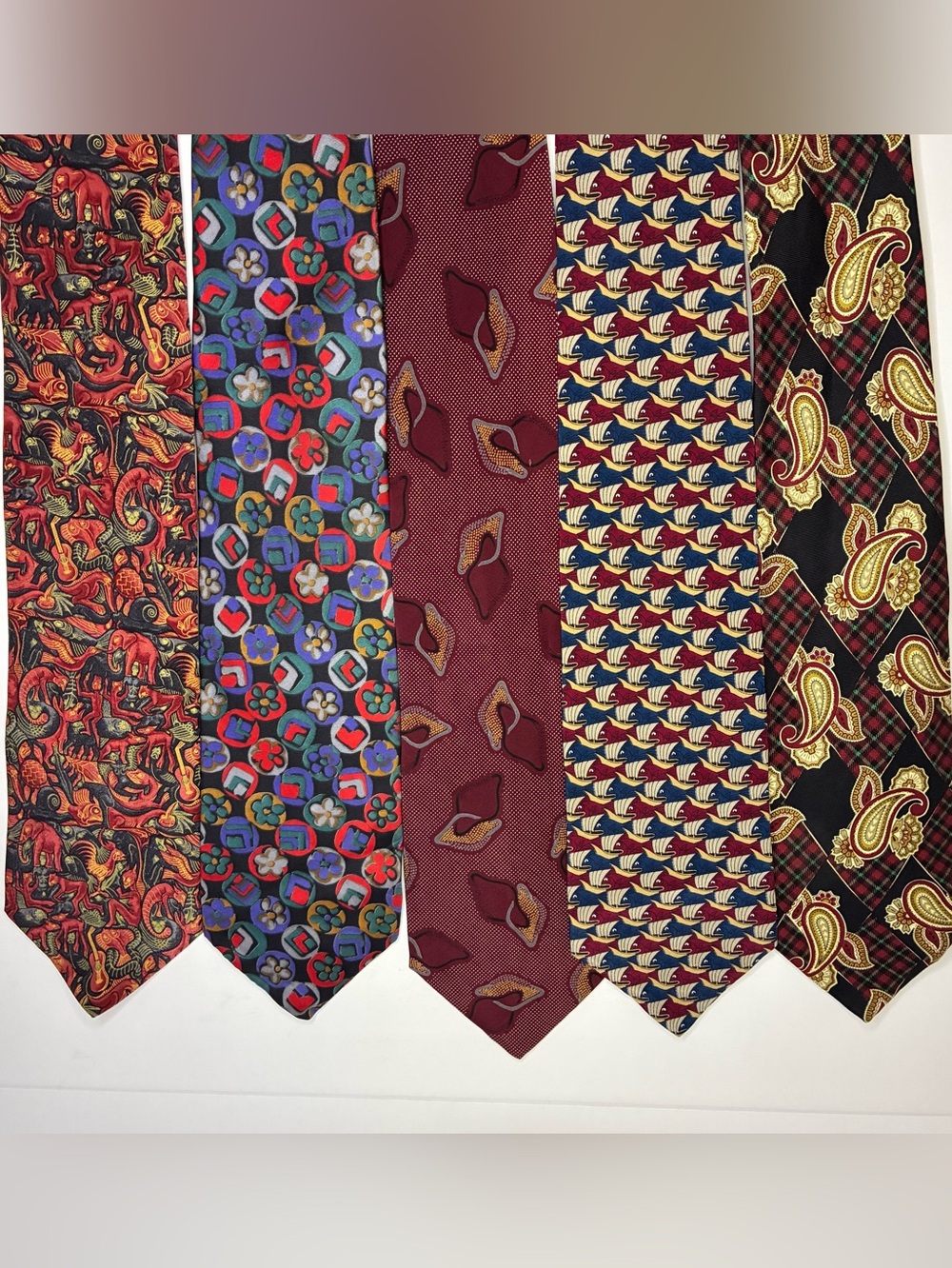 Lot of 5 Mens Designer Neckties 100% Silk from ITALY